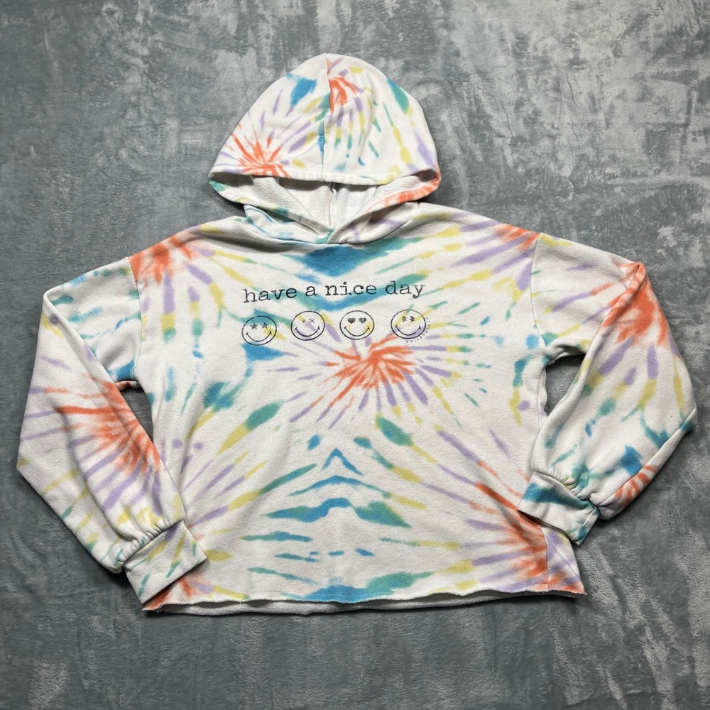 SmileyWorld Tie Dye Hoodie Kids XL 14/16 White Have A Nice Day Graphic Pullover